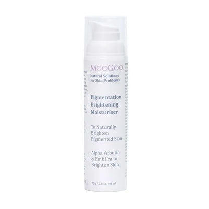 MooGoo Pigmentation Brightening Moisturiser 75g A lot of people have been disappointed by brightening products on the market. Photoshop marketing is easier and cheaper than formulating an effective brightening cream that needs expensive and specialized ingredients. The right ingredients need to be included at the correct concentration.