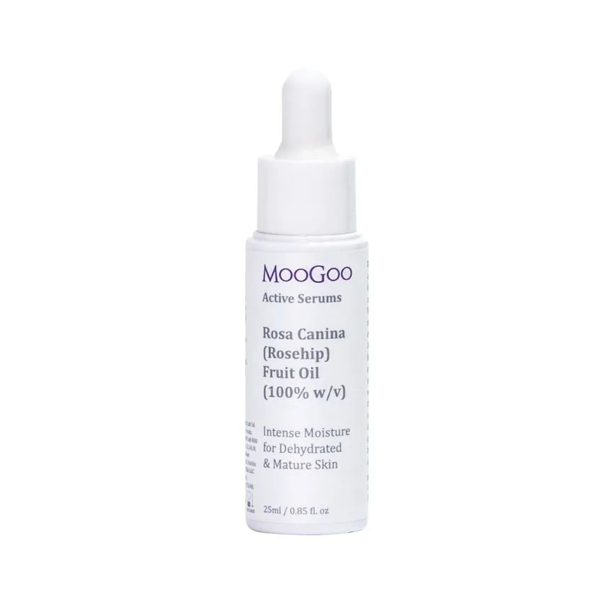 MooGoo Rosa Canina Fruit Oil 25ml We know there is good Rosehip Oil and bad Rosehip Oil. Good Rosehip Oil is amazing for the skin and full of essential fatty acids, but some Rosehip Oils on the market don’t seem as nice. They can smell different, have a different colour and not seem to work as well. Some don’t even feel like Rosehip Oil at all. We went to great lengths to source our supplier of the highest grade Rosehip Oil we could find. Our Rosehip Oil is cold-pressed and certified organic by the USDA.