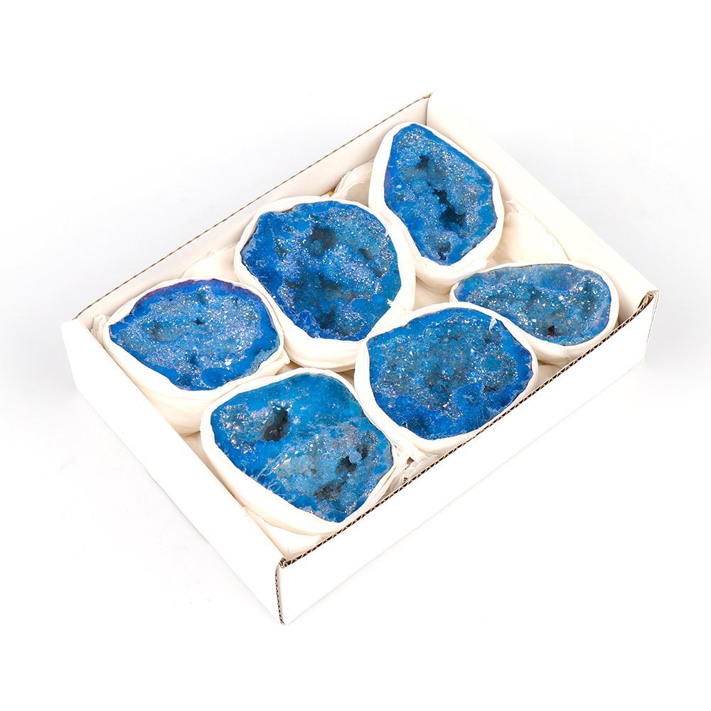 Mini Crystal Aura Half Geode - Quartz Blue - MarshallsHealthShop