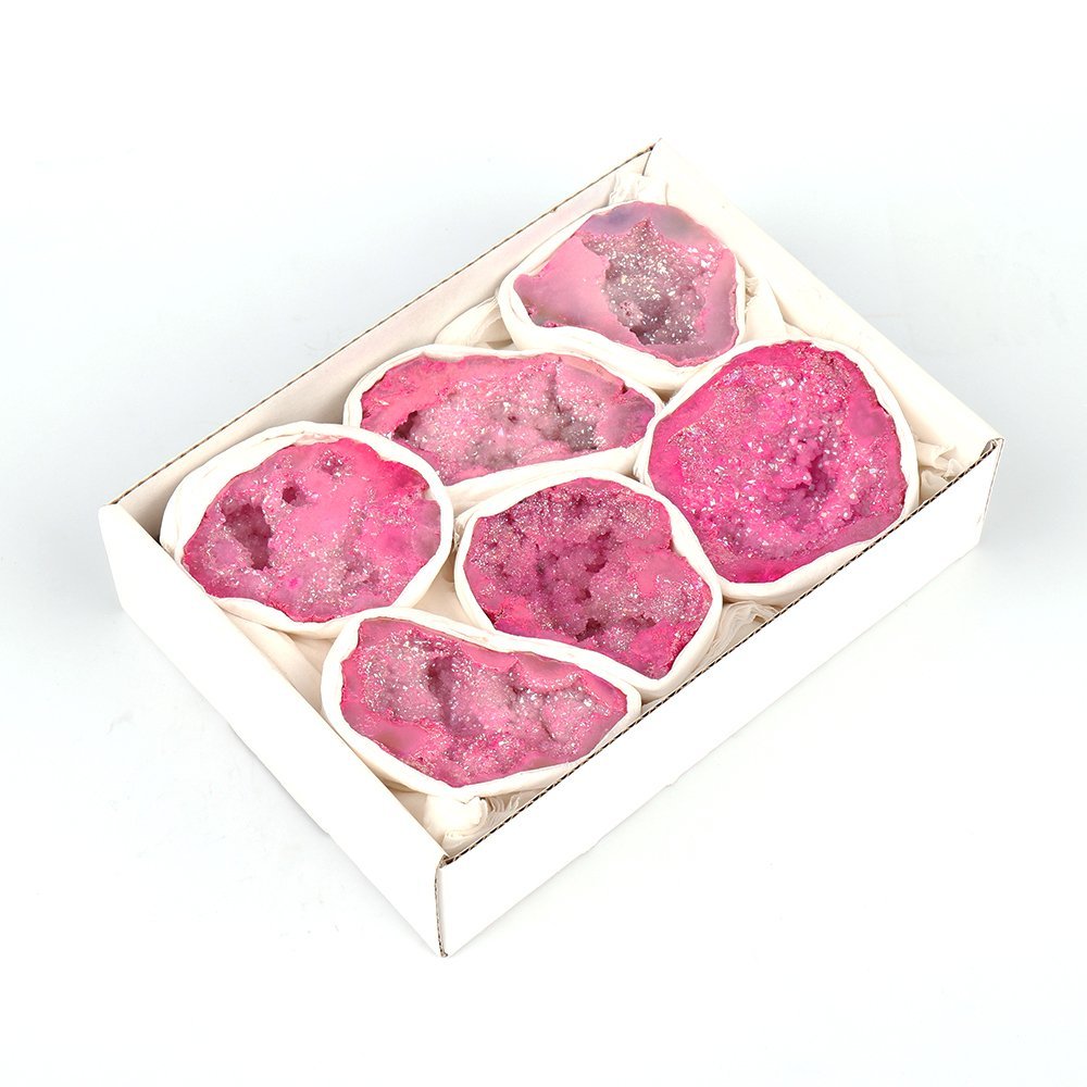 Mini Crystal Aura Half Geode - Quartz Pink - MarshallsHealthShop