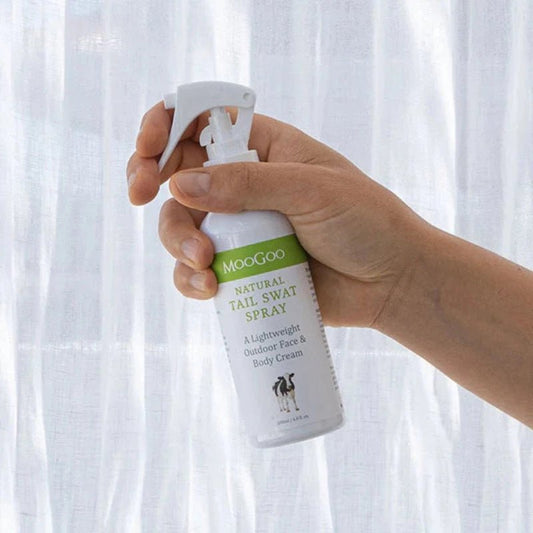 MooGoo Tail Swat Body Spray 200 ml MooGoo Tail Swat Outdoor Body Roll-On and/or Spray is a natural formula without synthetic ingredients. Gentle enough for children and babies, and can be applied liberally all over, even to the face area, and reapplied as often as needed without worry. Suitable for all ages and skin types, including sensitive skin.
