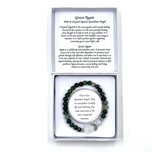 Moss Agate Crystal Heart Angel Bracelet - MarshallsHealthShop