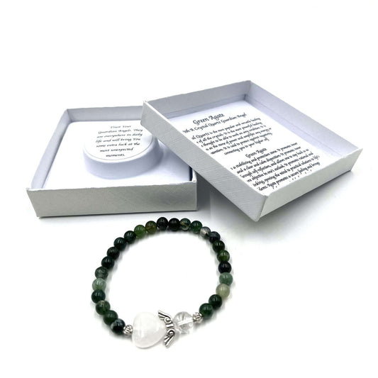 Moss Agate Crystal Heart Angel Bracelet - MarshallsHealthShop