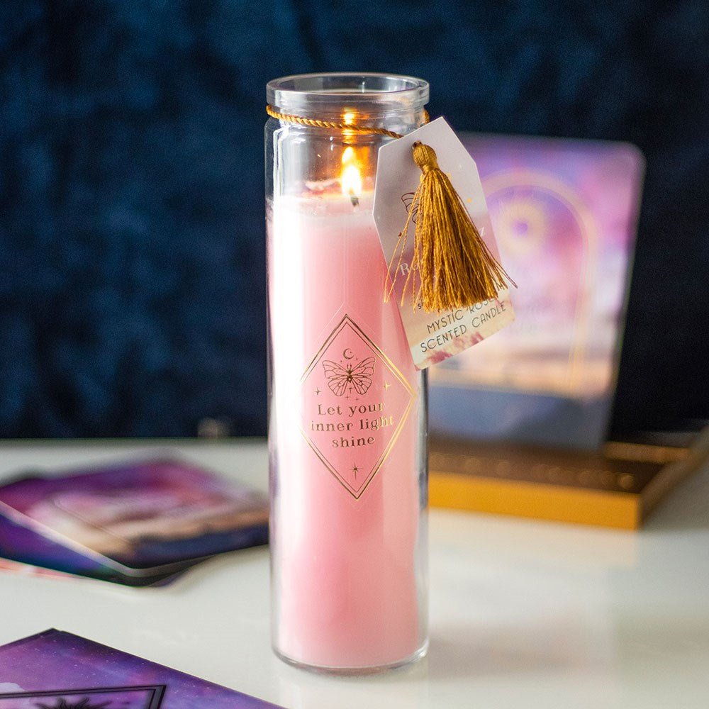 Mystic Rose Tube Candle with Rose Quartz Crystals

Inspired by traditional 7-day prayer candles, this tube candle comes in a beautiful mystical rose fragrance. Accented with gold 'Let your inner light shine' text and rose quartz crystal chips, this candle promotes self-love and confidence. Crystals will release from wax with use and can be reused for a multitude of spiritual purposes. Paraffin wax. Approximately 50 hours of burn time. 1st Stop, Marshall's Health Shop, Gift Shop!