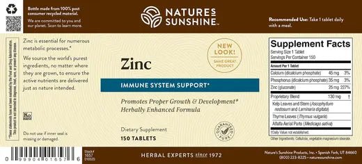 Natures Sunshine Zinc 150 Tablets - 1st Stop Marshall's Health Shop, Gift Shop! - Heath and Natural Therapy New Brighton Christchurch - Naturopath