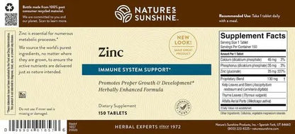 Natures Sunshine Zinc 150 Tablets - 1st Stop Marshall's Health Shop, Gift Shop! - Heath and Natural Therapy New Brighton Christchurch - Naturopath