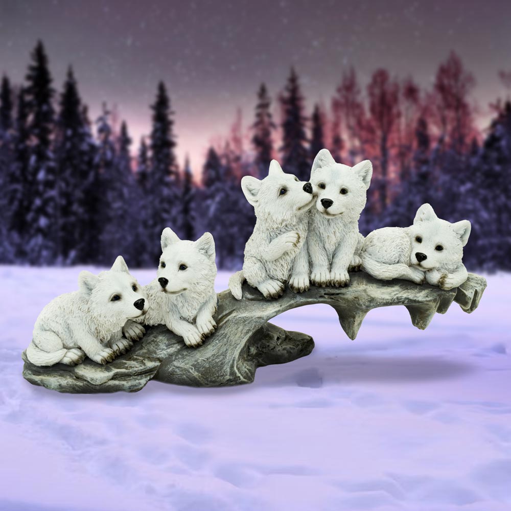 Nemesis Now Winter Litter White Wolf Ornament 25cm - 1st Stop Marshall's Health Shop, Gift Shop! - Heath and Natural Therapy New Brighton Christchurch - Naturopath