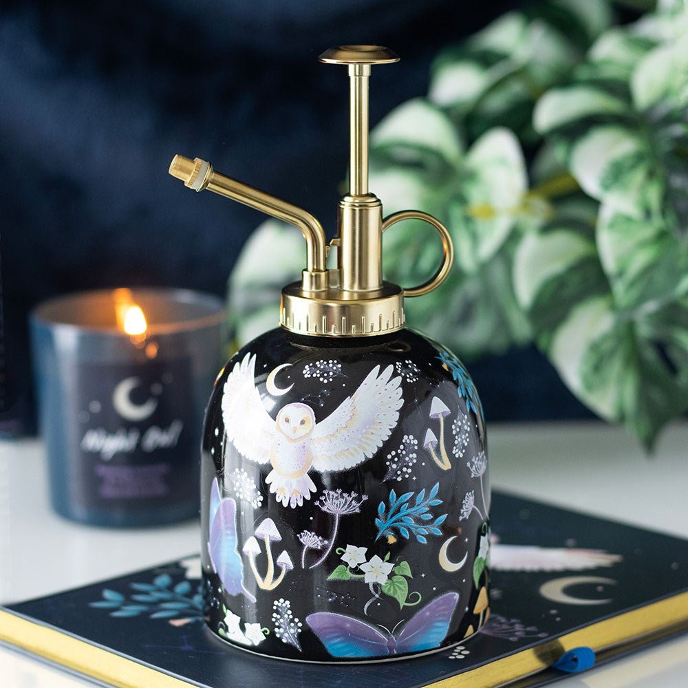NIght Flight Owl Print Ceramic Plant Mister - 1st Stop Marshall's Health Shop, Gift Shop! - Heath and Natural Therapy New Brighton Christchurch - Naturopath