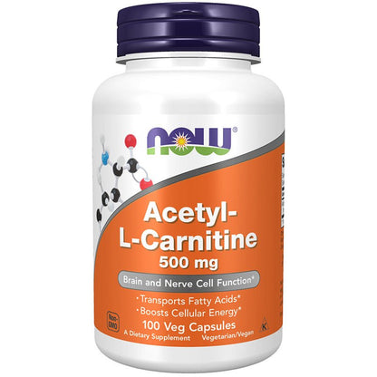 NOW Foods Acetyl L - Carnitine 500mg 100 Veg Caps - 1st Stop Marshall's Health Shop, Gift Shop! - Heath and Natural Therapy New Brighton Christchurch - Naturopath