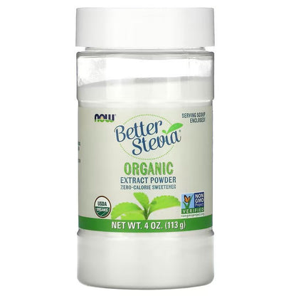 NOW Foods Better Stevia Sweetener Organic Extract Powder 113g - 1st Stop Marshall's Health Shop, Gift Shop! - Heath and Natural Therapy New Brighton Christchurch - Naturopath