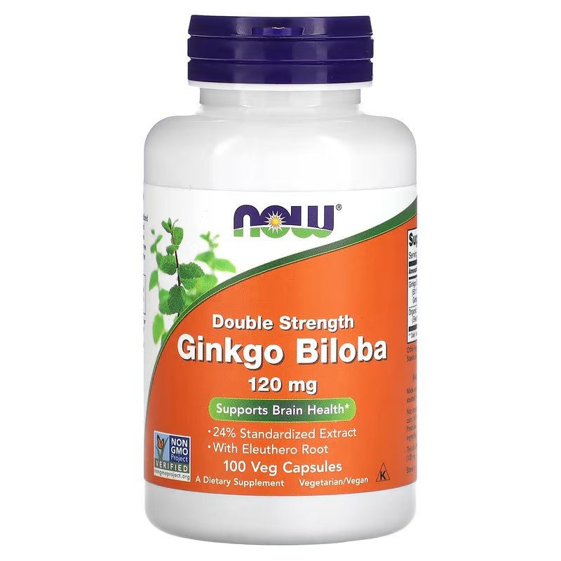 NOW Foods Ginkgo Biloba, Double Strength 120mg 100 Veg Capsules - 1st Stop Marshall's Health Shop, Gift Shop! - Heath and Natural Therapy New Brighton Christchurch - Naturopath