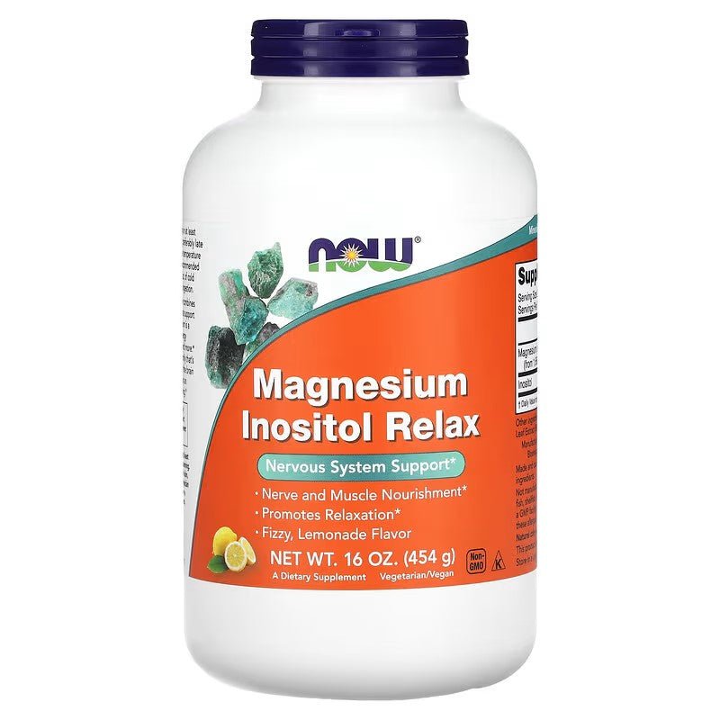 NOW Foods Magnesium Inositol Relax Powder, Fizzy Lemonade Flavour, 454g - 1st Stop Marshall's Health Shop, Gift Shop! - Heath and Natural Therapy New Brighton Christchurch - Naturopath