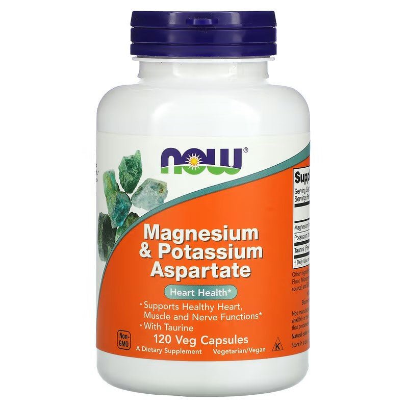 NOW Foods Magnesium & Potassium Aspartate 120 Veg Capsules - 1st Stop Marshall's Health Shop, Gift Shop! - Heath and Natural Therapy New Brighton Christchurch - Naturopath