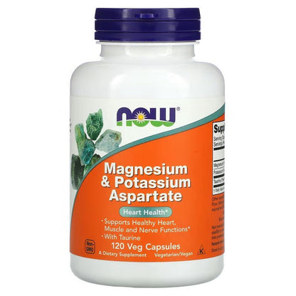 NOW Foods Magnesium & Potassium Aspartate 120 Veg Capsules - 1st Stop Marshall's Health Shop, Gift Shop! - Heath and Natural Therapy New Brighton Christchurch - Naturopath