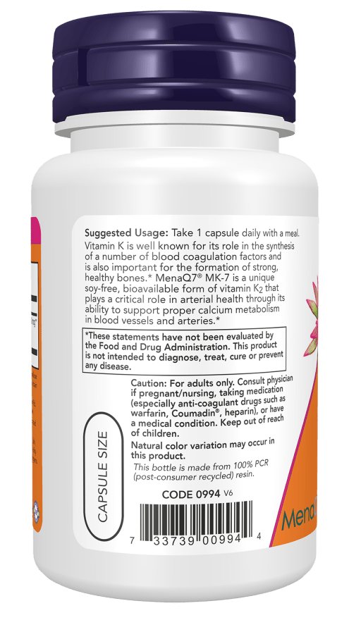 NOW Foods MK - 7 Vitamin K - 2, Extra Strength 300 mcg 60 Veg Capsules - 1st Stop Marshall's Health Shop, Gift Shop! - Heath and Natural Therapy New Brighton Christchurch - Naturopath
