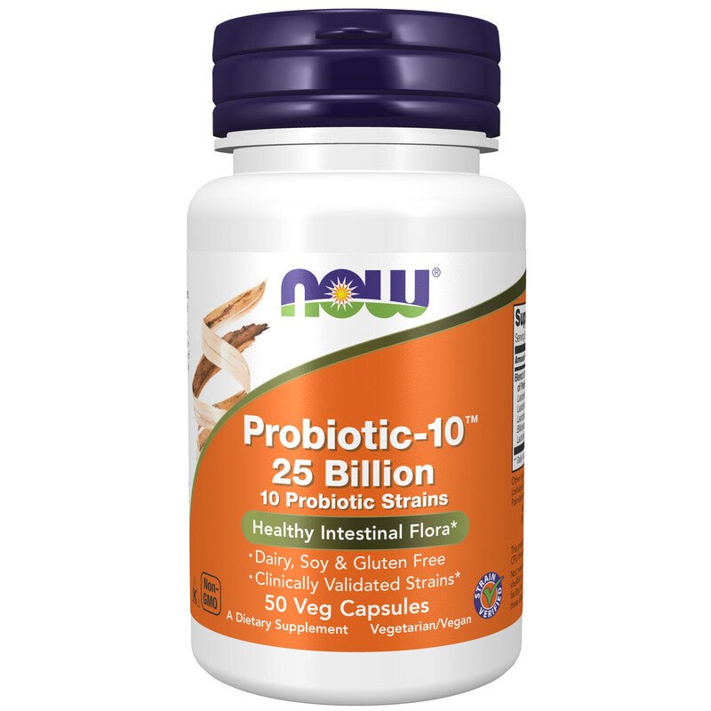 NOW Foods Probiotic - 10, 25 Billion, 10 Probiotic Strains 50 Veg Caps - 1st Stop Marshall's Health Shop, Gift Shop! - Heath and Natural Therapy New Brighton Christchurch - Naturopath