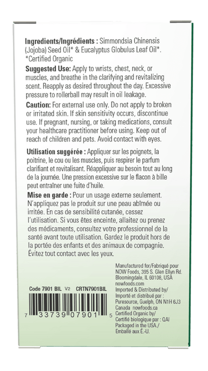 NOW Foods Roll - On Essential Oil Blend, Organic Eucalyptus 10ml - MarshallsHealthShop