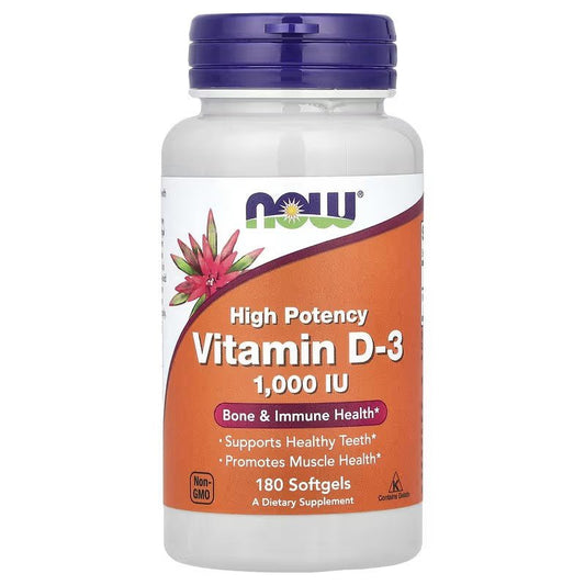 NOW Foods Vitamin D - 3 1000IU 180 Softgels - 1st Stop Marshall's Health Shop, Gift Shop! - Heath and Natural Therapy New Brighton Christchurch - Naturopath