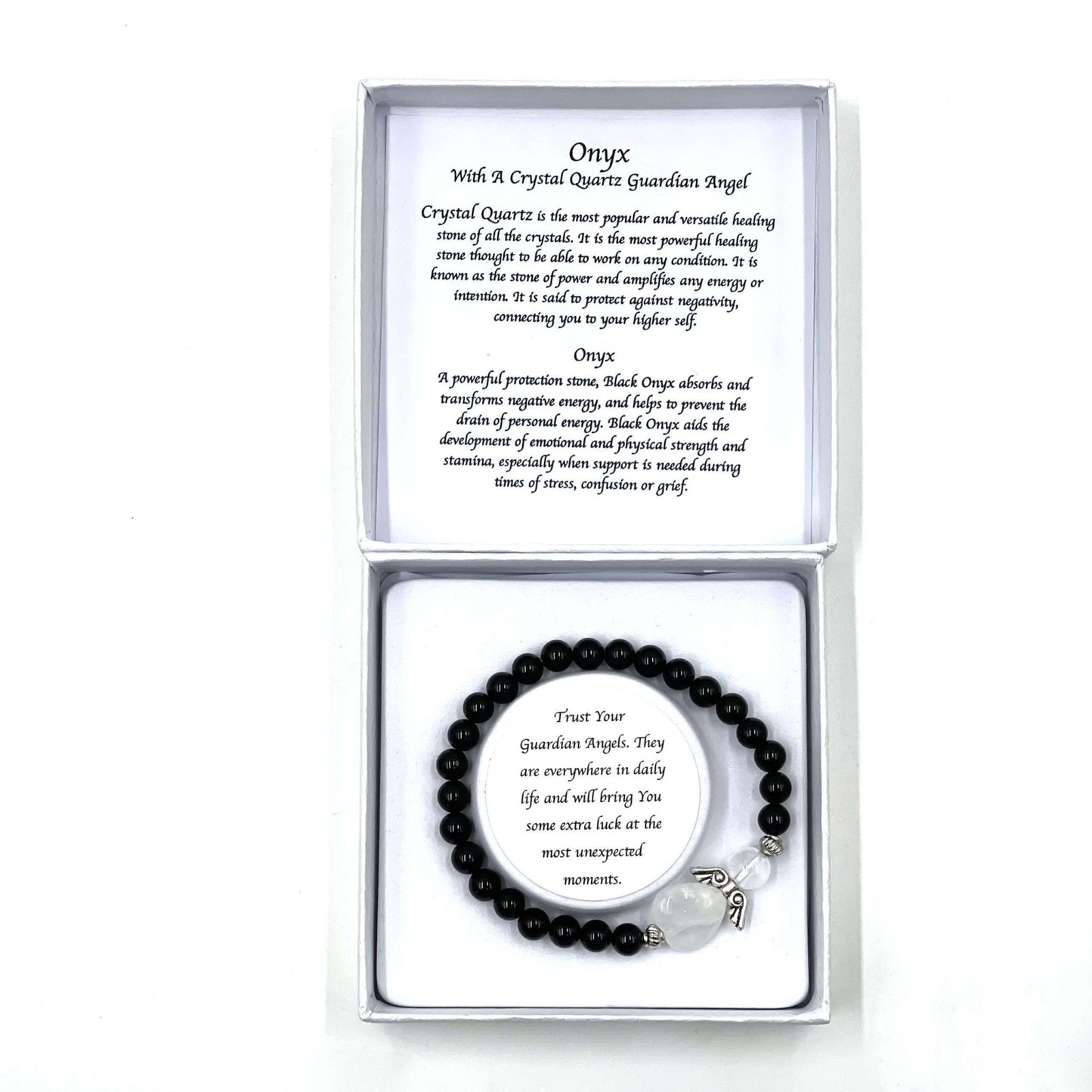 Onyx Crystal Heart Guardian Angel Bracelet - MarshallsHealthShop