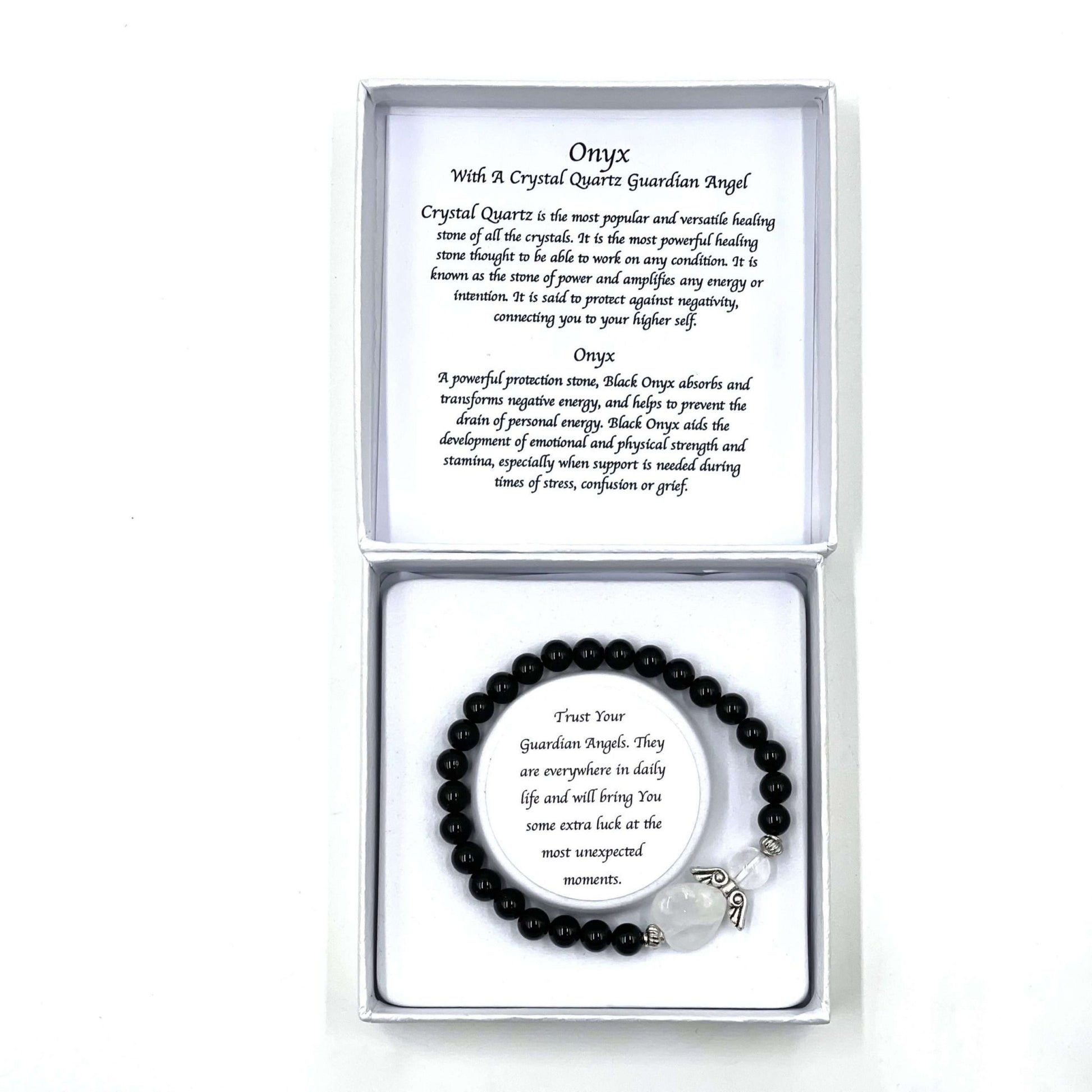 Onyx Crystal Heart Guardian Angel Bracelet - MarshallsHealthShop