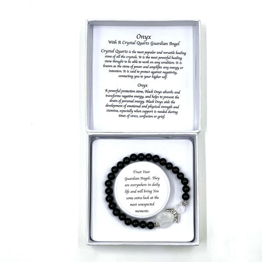 Onyx Crystal Heart Guardian Angel Bracelet - MarshallsHealthShop