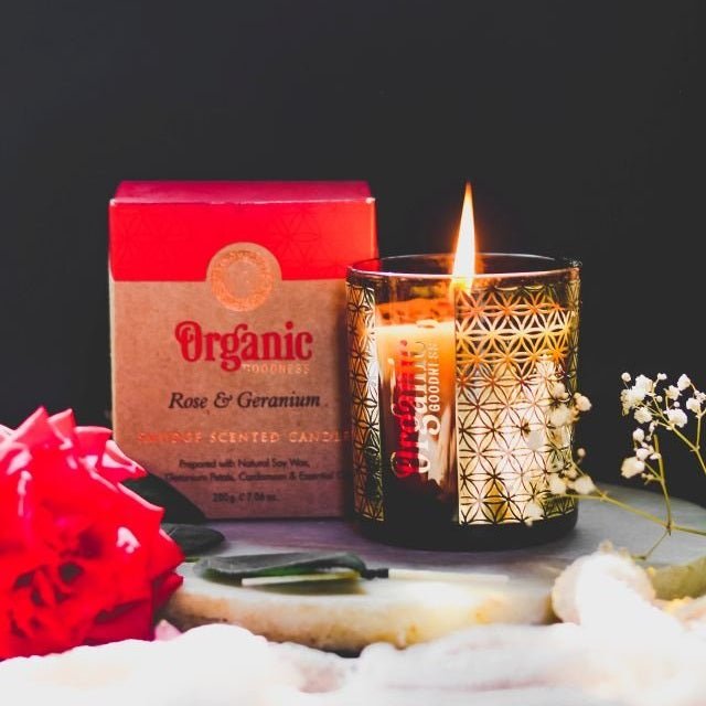 Organic Goodness Candle Rose & Geranium 200gm - MarshallsHealthShop