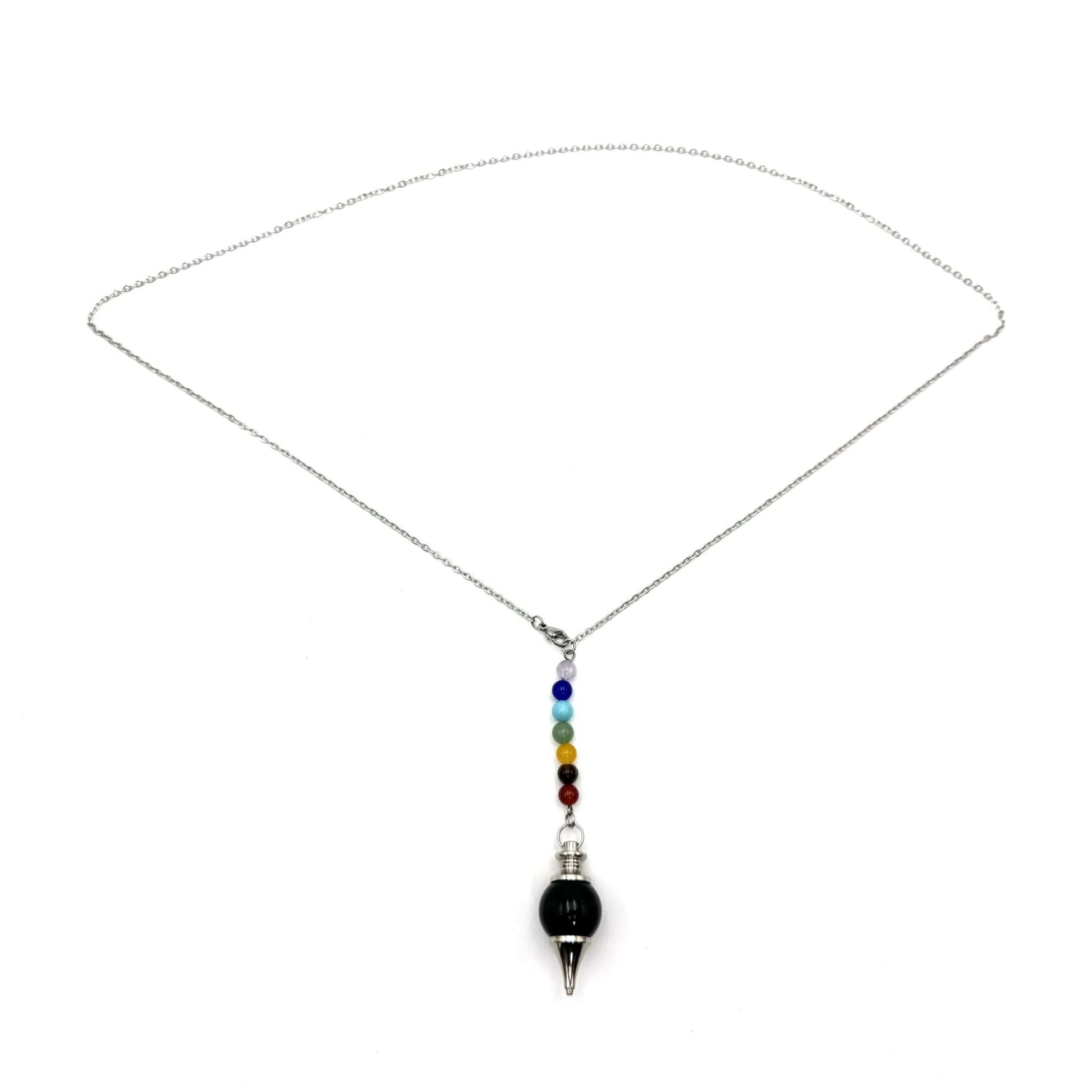 Pendulum Necklace Black Obsidian with Chakra Beads - MarshallsHealthShop