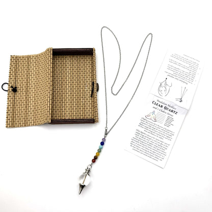 Pendulum Necklace Clear Quartz with Chakra Beads - MarshallsHealthShop