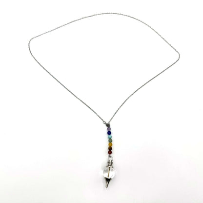 Pendulum Necklace Clear Quartz with Chakra Beads - MarshallsHealthShop