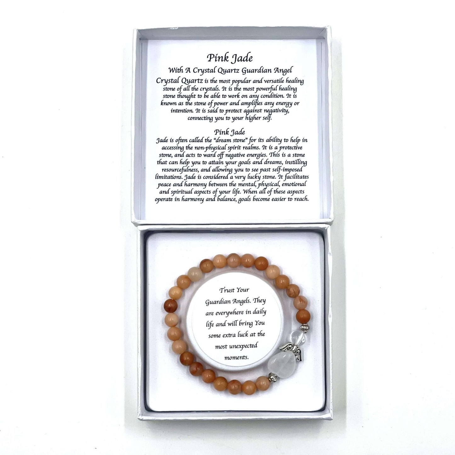 Pink Jade Crystal Heart Guardian Angel Bracelet - 1st Stop Marshall's Health Shop, Gift Shop! - Heath and Natural Therapy New Brighton Christchurch - Naturopath