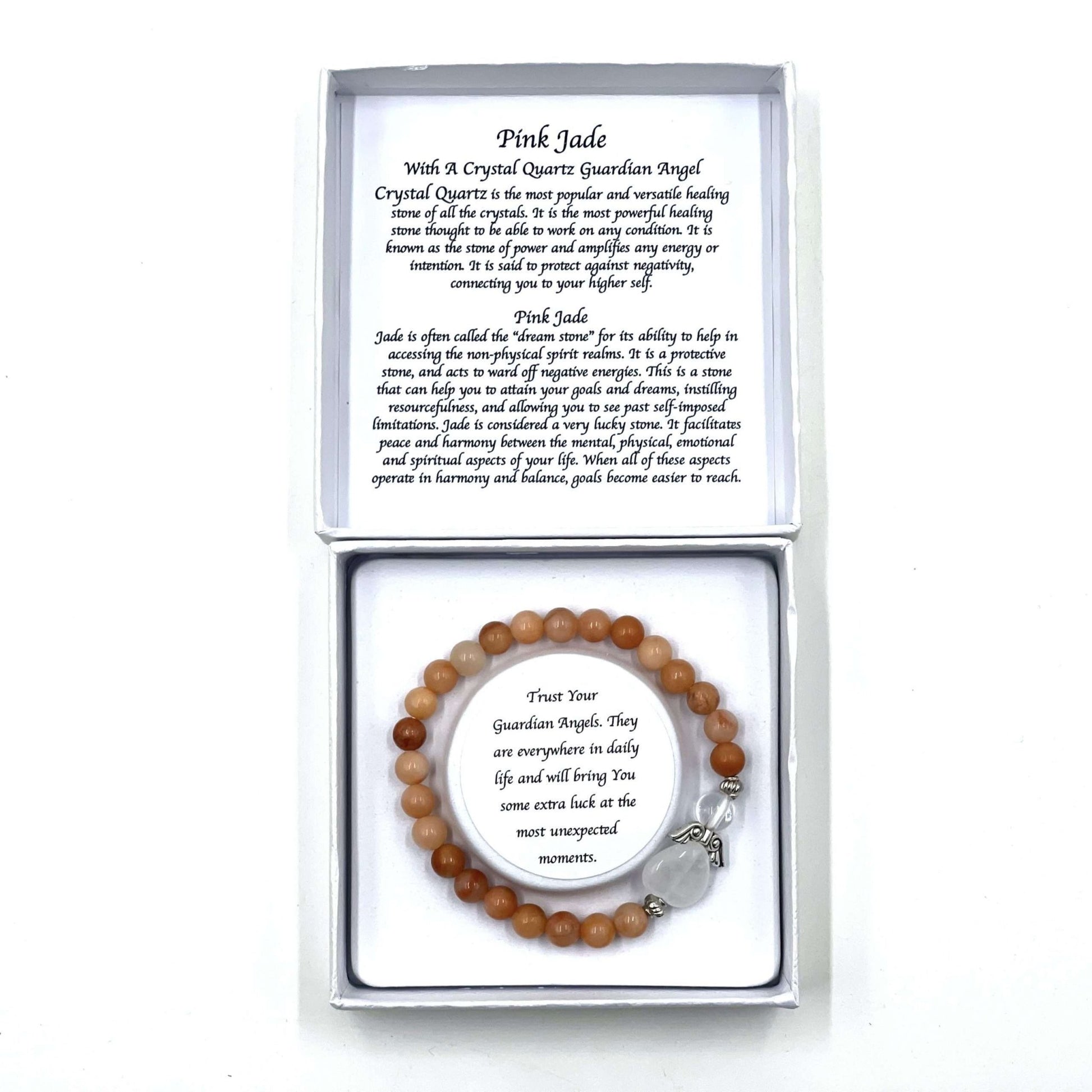 Pink Jade Crystal Heart Guardian Angel Bracelet - 1st Stop Marshall's Health Shop, Gift Shop! - Heath and Natural Therapy New Brighton Christchurch - Naturopath