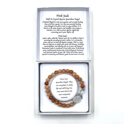 Pink Jade Crystal Heart Guardian Angel Bracelet - 1st Stop Marshall's Health Shop, Gift Shop! - Heath and Natural Therapy New Brighton Christchurch - Naturopath
