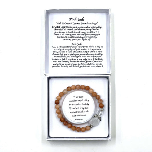 Pink Jade Crystal Heart Guardian Angel Bracelet - 1st Stop Marshall's Health Shop, Gift Shop! - Heath and Natural Therapy New Brighton Christchurch - Naturopath