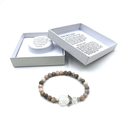 Pink Zebra Jasper Crystal Heart Guardian Angel Bracelet - MarshallsHealthShop