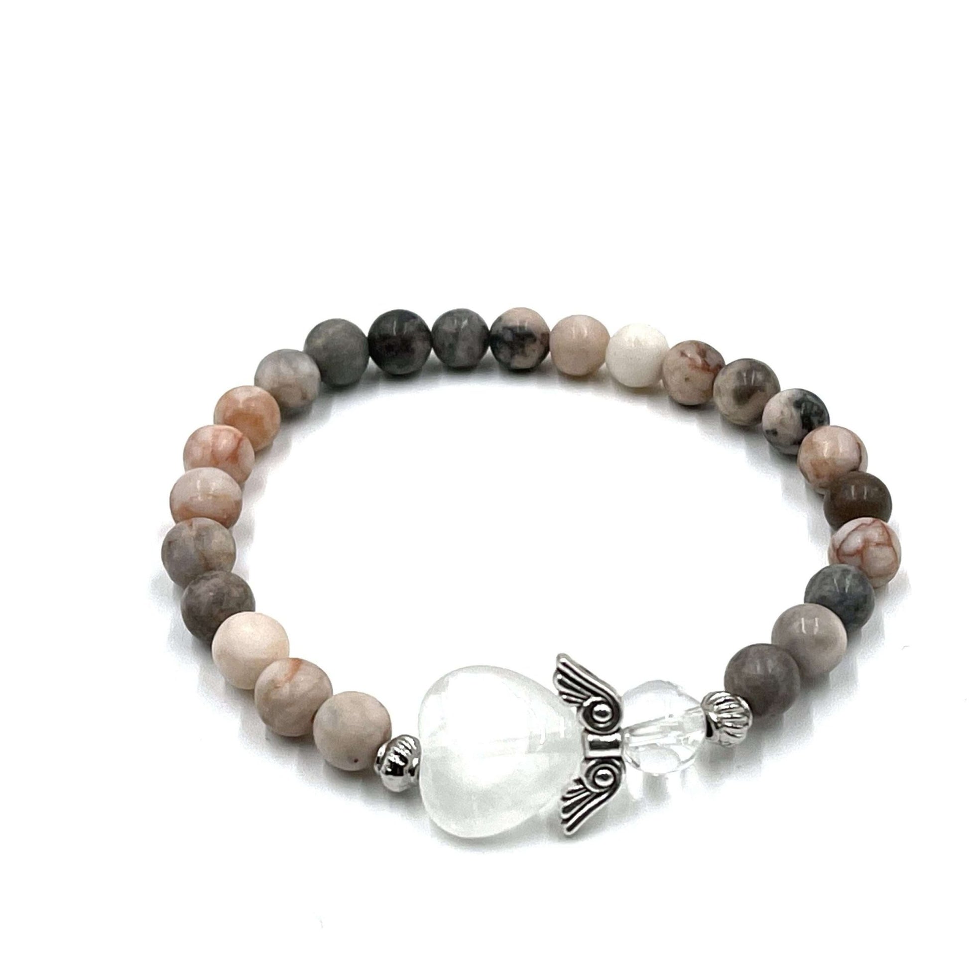 Pink Zebra Jasper Crystal Heart Guardian Angel Bracelet - MarshallsHealthShop