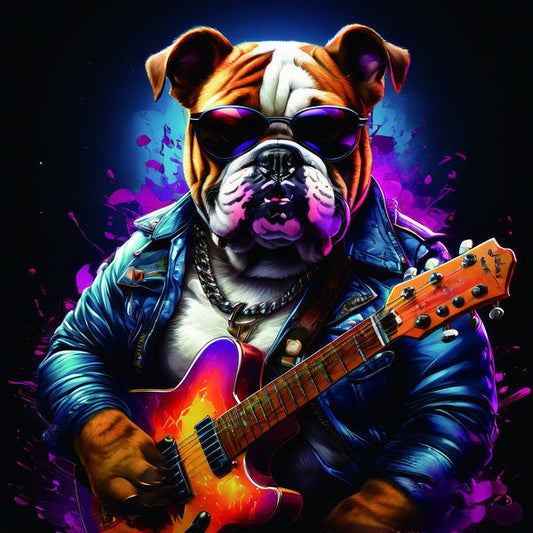 Pop Art Bulldog Guitar 30x30cm Framed PVC - MarshallsHealthShop