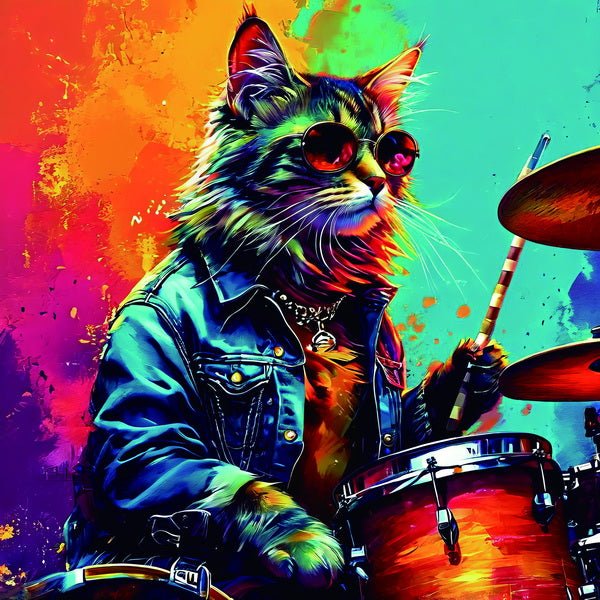 Pop Art Cat Drummer 30x30cm Framed PVC - MarshallsHealthShop