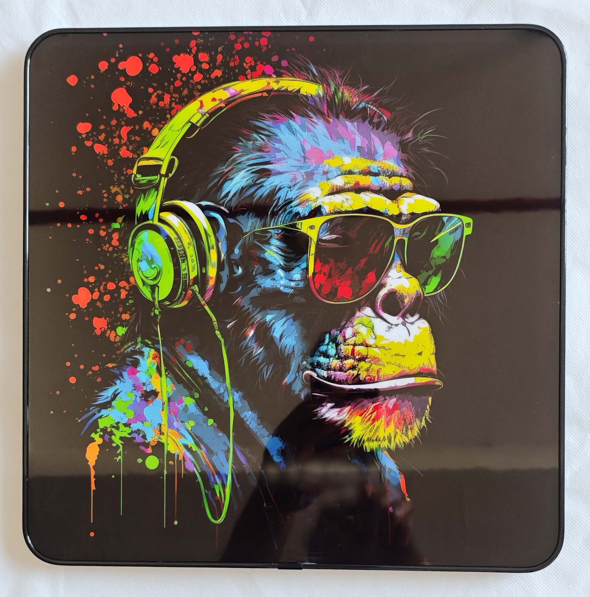 Pop Art Chimpanzee Headphones Framed PVC (44893) - MarshallsHealthShop