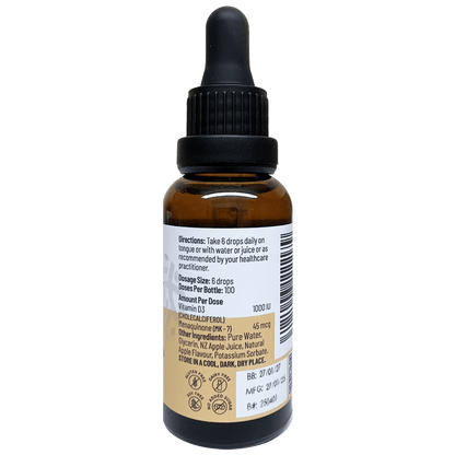 Pure Vitality Vitamin D3 with K2 Drops 30ml - 1st Stop Marshall's Health Shop, Gift Shop! - Heath and Natural Therapy New Brighton Christchurch - Naturopath