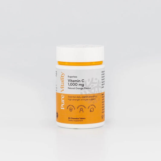 Pure Vitality's Sugarless Vitamin C 1000mg 50 Chewable Tablets - 1st Stop Marshall's Health Shop, Gift Shop! - Heath and Natural Therapy New Brighton Christchurch - Naturopath