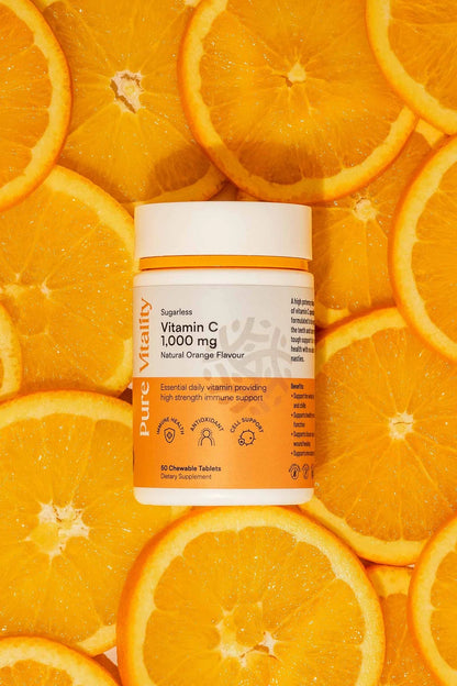 Pure Vitality's Sugarless Vitamin C 1000mg 50 Chewable Tablets - 1st Stop Marshall's Health Shop, Gift Shop! - Heath and Natural Therapy New Brighton Christchurch - Naturopath