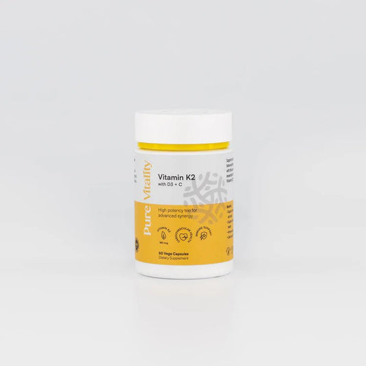 Pure Vitality's Vitamin K2+D3+C 430mg 60 Vege Caps - MarshallsHealthShop