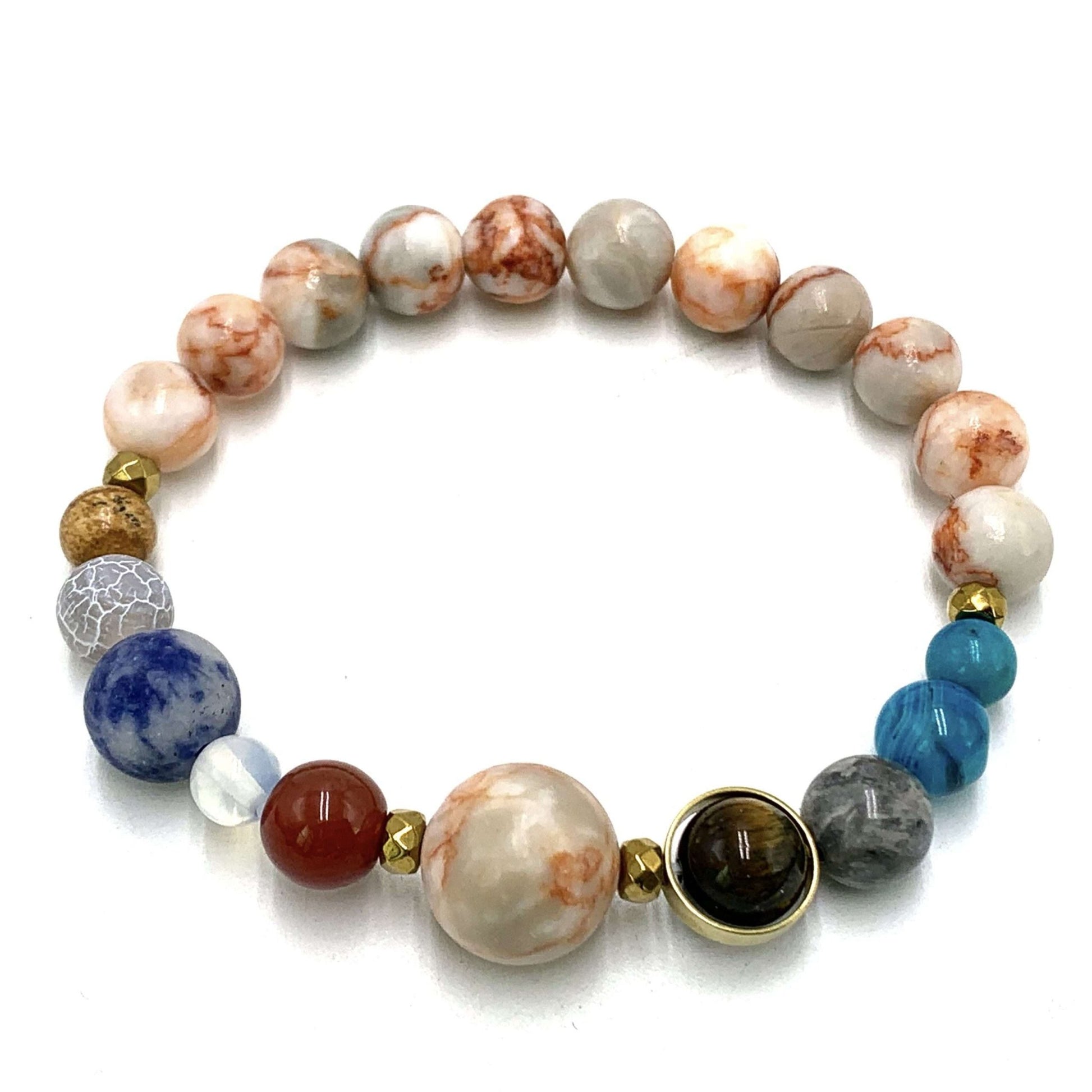 Red Veined White Onyx Solar System Bracelet - MarshallsHealthShop