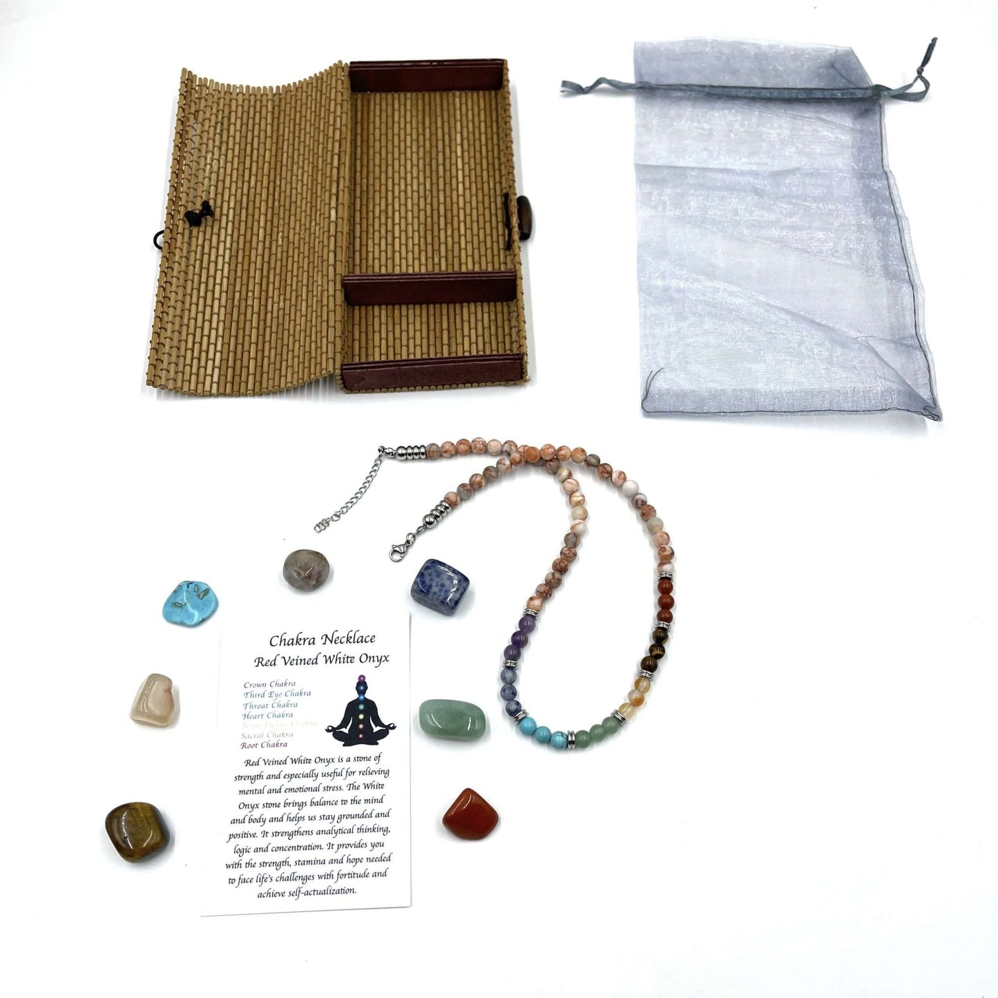 Red Veined White Onyx with Tumbled Stones 45CM - MarshallsHealthShop