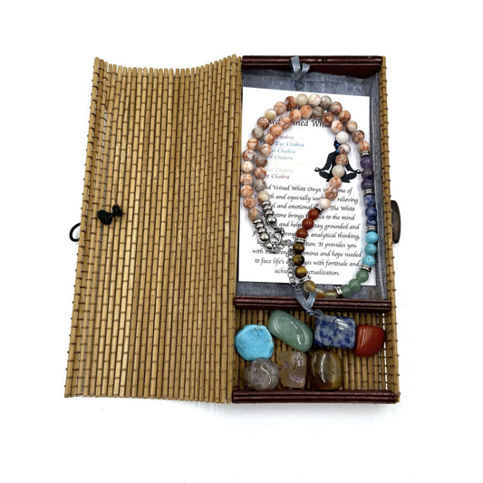 Red Veined White Onyx with Tumbled Stones 45CM - MarshallsHealthShop