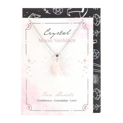Rose Quartz Crystal Moon Necklace on Greeting Card - MarshallsHealthShop