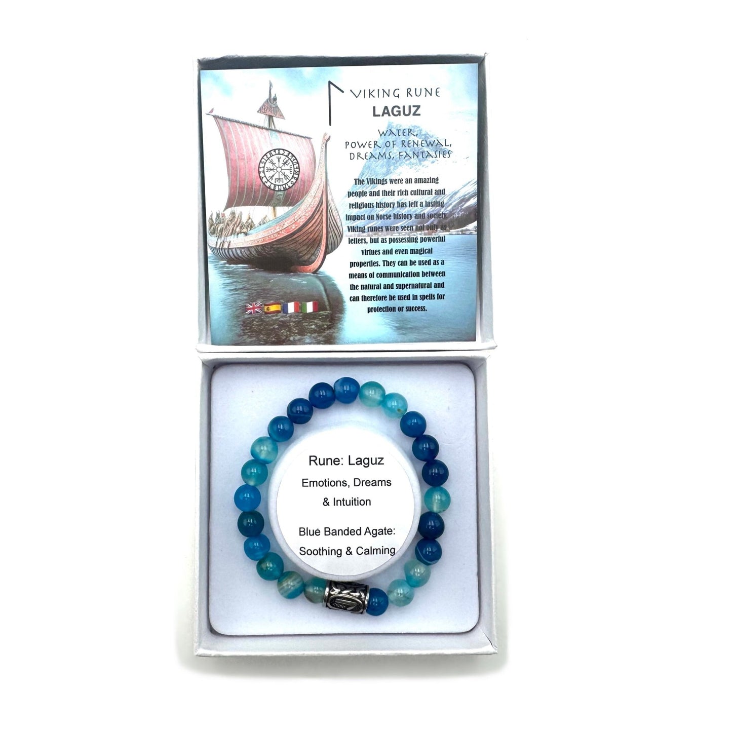 Rune Bracelet Aqua Blue Banded Agate Laguz - MarshallsHealthShop