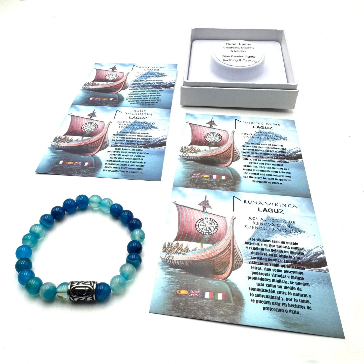 Rune Bracelet Aqua Blue Banded Agate Laguz - MarshallsHealthShop