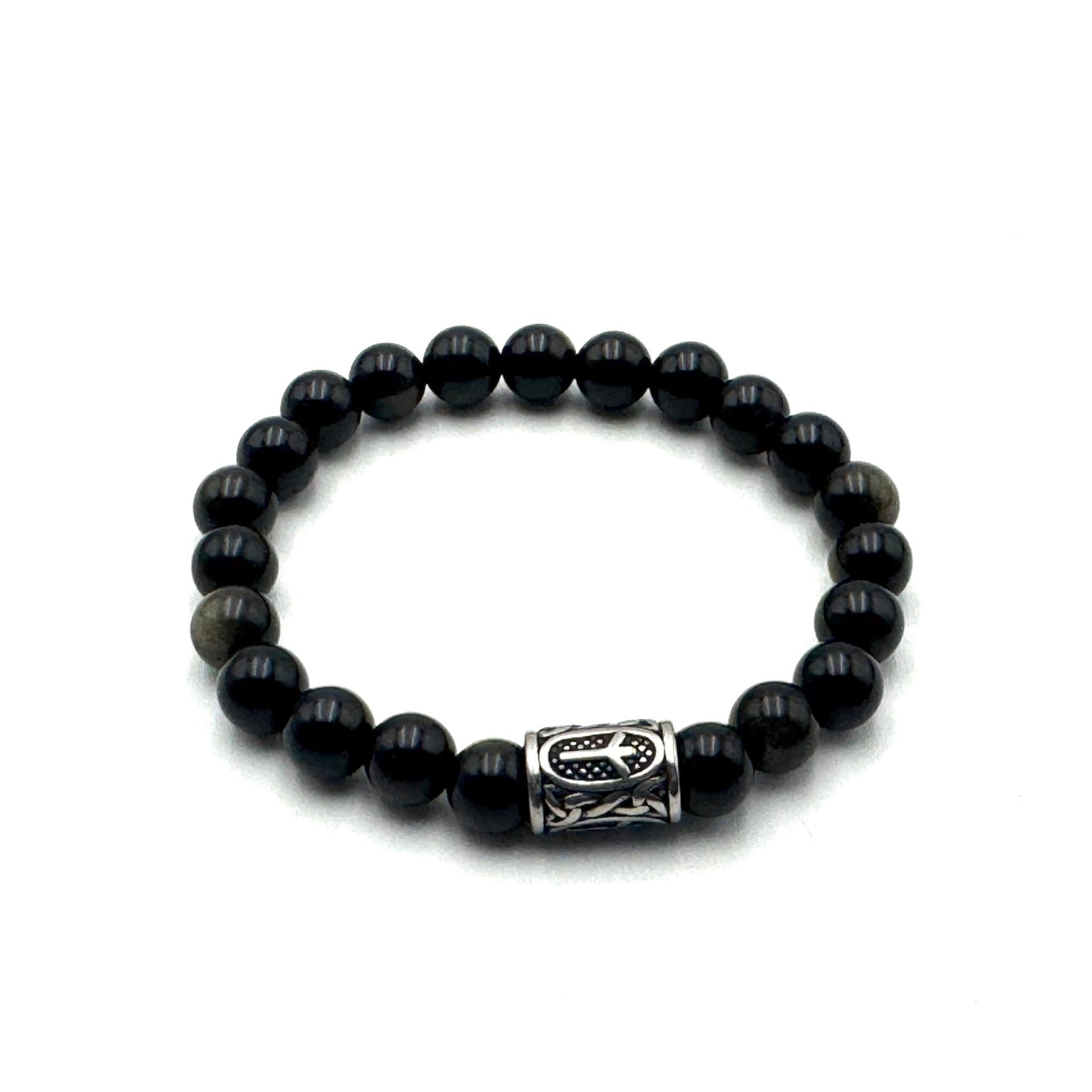 Rune Bracelet Golden Black Obsidian Algiz - MarshallsHealthShop