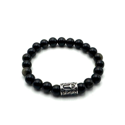 Rune Bracelet Golden Black Obsidian Algiz - MarshallsHealthShop